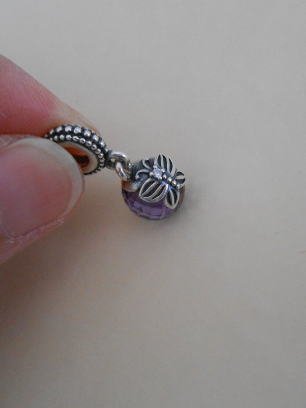 PANDORA 925 Silver ALE Butterfly Purple CZ Dangle Charm 791258